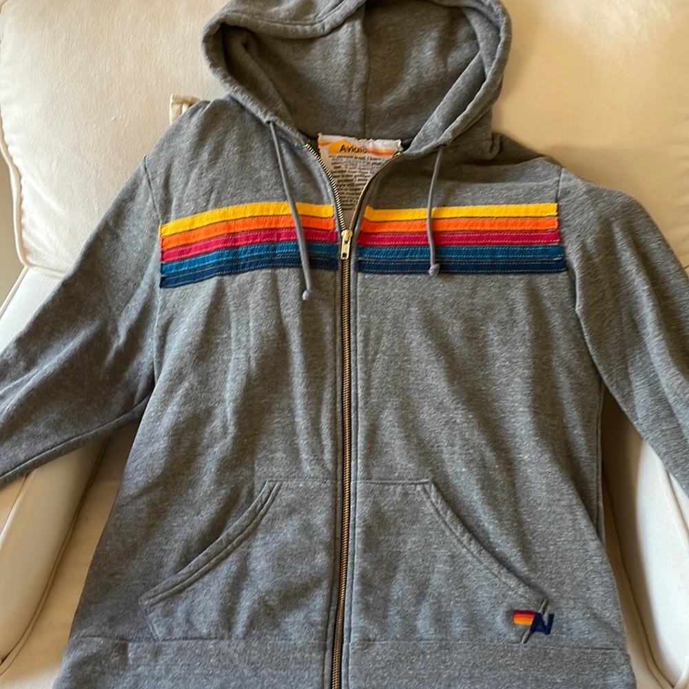 AVIATOR NATION 5 STRIPE HOODIE - HEATHER GREY - MEN